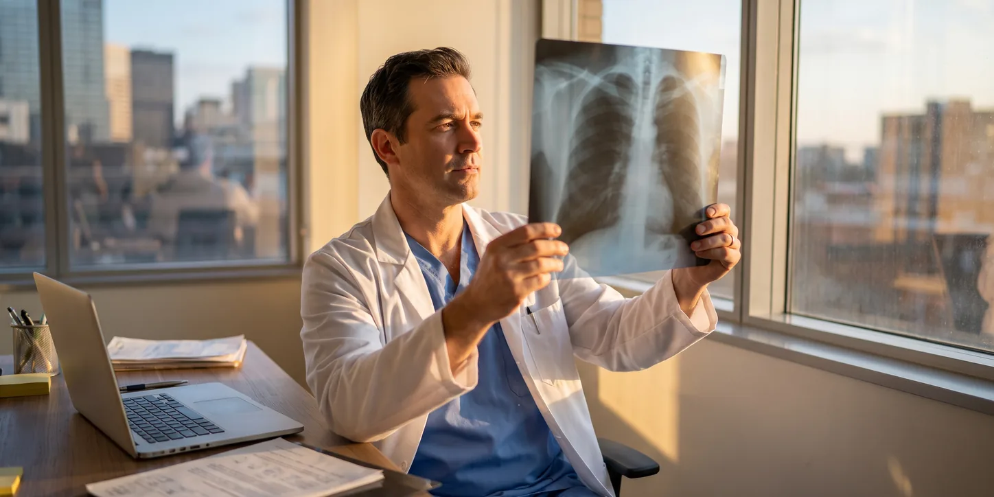 Doctor reviewing a chest X-ray at Houston Family Physicians